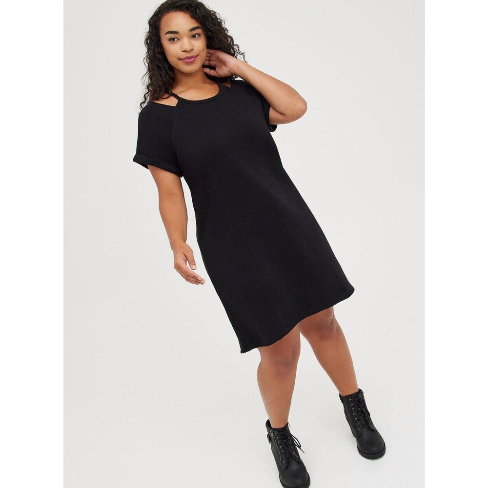 Torrid Black Cozy Fleece Cold Shoulder Short Sleeve Casual Dress Womans Size 12